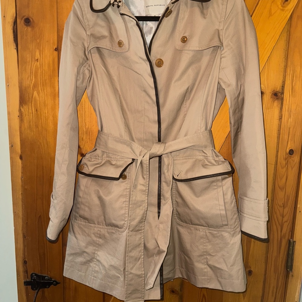 Banana Republic Beige Trench Coat with Black Trim